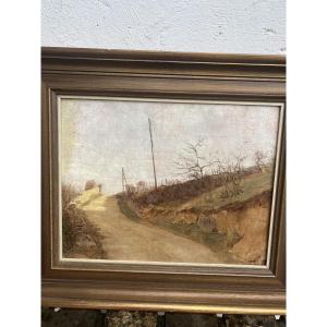 Painting On Wood Signed Leon Lehmann Path In The Vineyards