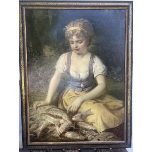 Oil On Canvas Signed A. Ebert In Vienna Fishmonger
