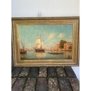 Oil On Canvas View Of Venice 