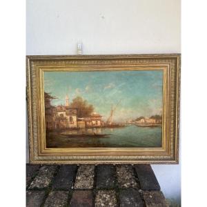 Oil On Canvas View Of Venice Late 19th Century