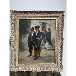 Oil On Hardboard By Charles Eugène Cousin