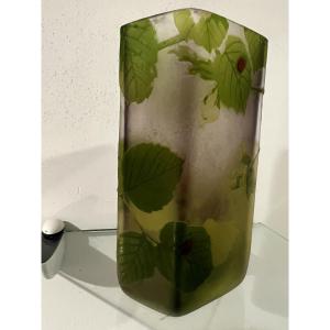 Muller Frères Luneville Vase With Leaf Decoration And Appliqué 