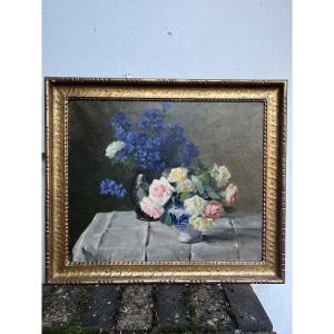 Paintings By Lothar Von Seebach Flowers, Roses And Carnations Oil On Canvas