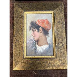 Oil Painting By Giuseppe Tosti, Young Neapolitan Woman