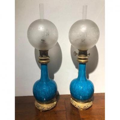Theodore Deck Paire Lampes Bleu Napoleon III