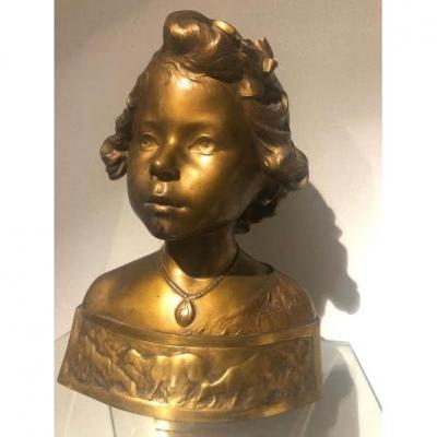 Bronze Bust Of Young Girl Art Nouveau