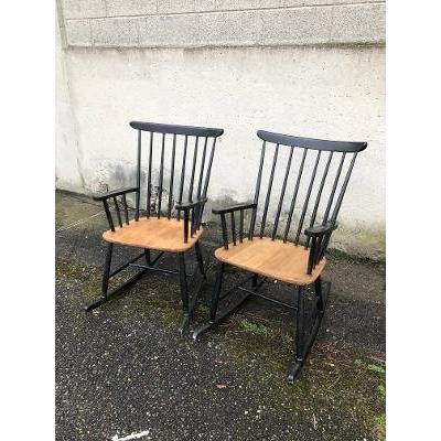 Pair Of Rocking Chair Armchairs Circa 1960