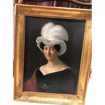 Portrait Of Woman With Hat Empire Period In Her Period Frame