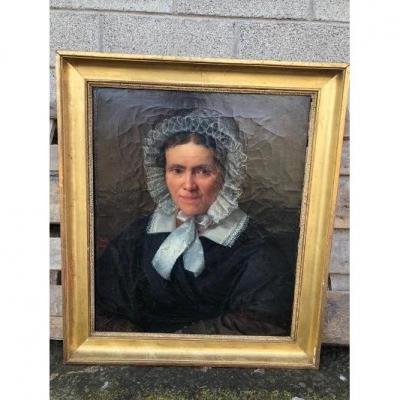 Oil On Canvas Portrait Of Woman Signed Henri Beltz 1842 Original Gilded Frame