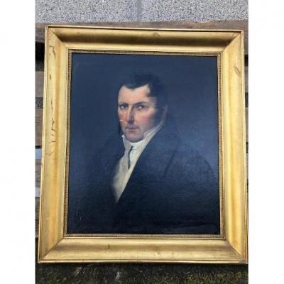 Portrait Of A Man Of Quality Oil On Canvas Circa 1850 Original Golden Frame