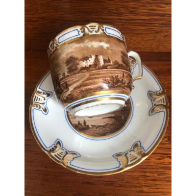 Large Porcelain Chocolate Cup Painted Landscape XIX