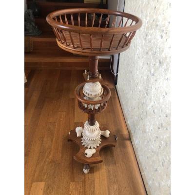 Knitting Machine Holder Bidermeier Cherry And Alabaster Period Circa 1830