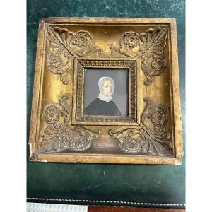 Portrait Woman, Miniature On Paper Empire Period In Its Frame