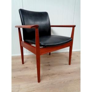 Teak And Leather Diplomat Armchair By Finn Juhl.