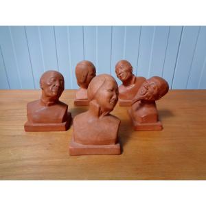 Five Terracotta Busts Of Gaston Hauchecorne