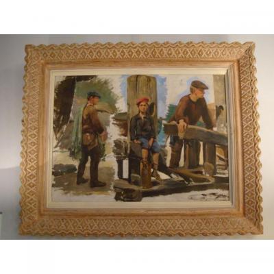 Study "along Scieurs A Shipyard" Oil On T