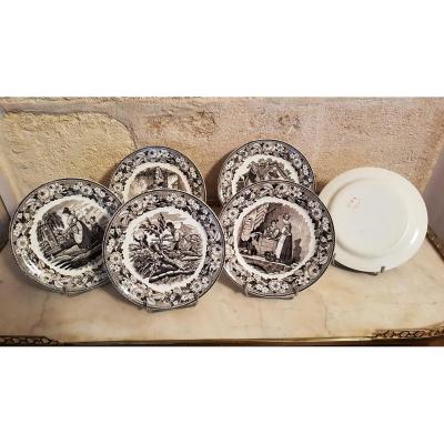 6 Plates In Gien Faience