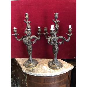 Pair Of Candelabras In Bronze By E.lelievre And Susse Frères