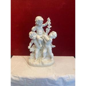 Group Of 3 Harvester Cupids In Biscuit By A.de Ranieri