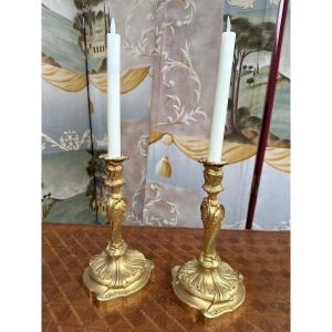 Pair Of Louis XV Style Bronze Candlesticks