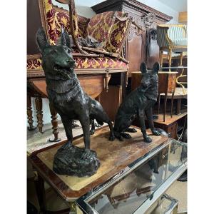 Large Pair Of Bronze Dogs 