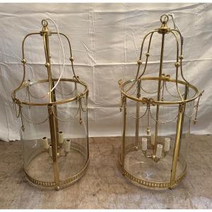 Pair Of Louis XVI Style Bronze Lanterns