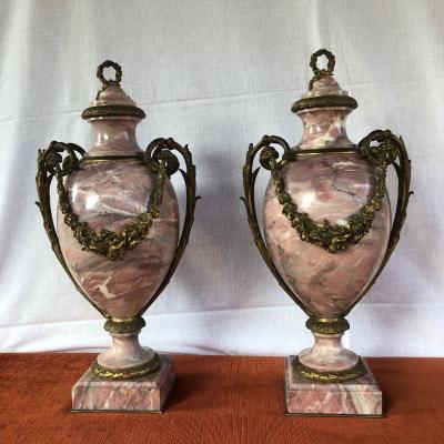 Pair Of Marble And Bronze Cassolettes 
