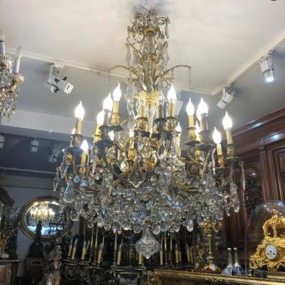 Large Bronze And Crystal Chandelier