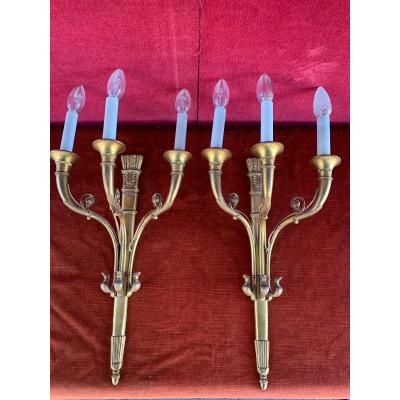 Pair Of Bronze Wall Lights