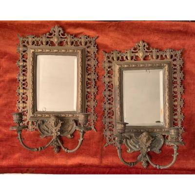 Pair Of Bronze Mirror Sconces
