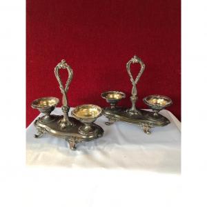 "christofle" Pair Of Salt Shakers With Double Salerons In Silver Metal
