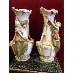 Large Pair Of Royal Dux Bohemia Vases