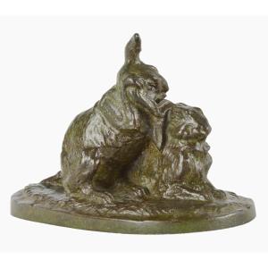 Bronze Sculpture Of Rabbits By Irénée Rochard