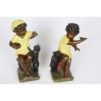 Children With Dog And Cat