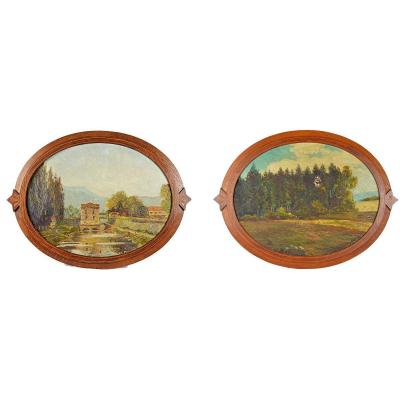 Pair Of Country Paintings By Ch. Paquier