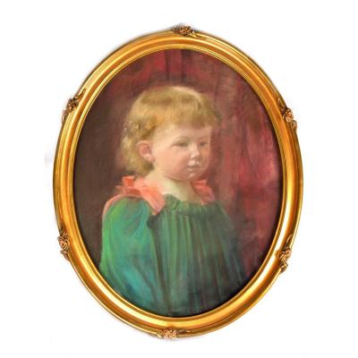 Pastel Of A Young Child In Green Dress
