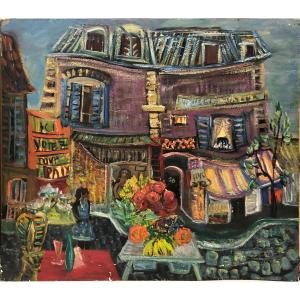 "to The Merry Negro"; Oil On Cardboard Unsigned Around 1940; Place Mouffetard Paris