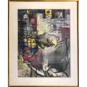 Jozef Riha (xix°): "surrealist Composition" Pastel; Czech Republic/austria