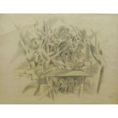 Greta Tzara Knutson (1899-1983) Swedish And Later French: "garden Surrealist" Graphite Monogram