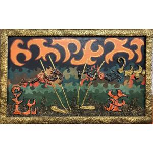 Aldo Biascamano Born In 1962 In Sète: "jouts; Sètoise Mythology" Mixed Technique 51 X 80 Cm