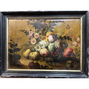 Northern School Of The 18th Century: "still Life With Pears", Oil On Hand-sawn Oak Panel, Circa 50 X 70 Cm