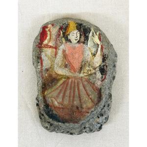Radulescu Campigli Magdalena (1902-1983) Romania: "the Magician" Oil On Stone Pebble