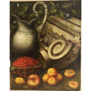 Eusebio Lodone.xix°: Still Life With Fruits, Oil On Canvas, Signed And Dated Lower Right