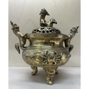 "perfume Burner In Gilt Bronze 19th Century Vietnam Or China - Qing Dynasty" Height 34 Cm