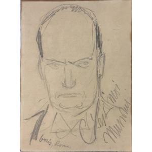 "smirnoff Boris (1895-1976) Franco-russian "portrait Of Benito Mussolini" Graphite And Charcoal