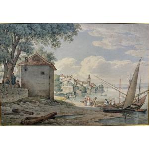 Friedrich Wilhelm Moritz (1783-1855) "city On A Swiss Lake" Herborn Or St-gall-neuchatel.