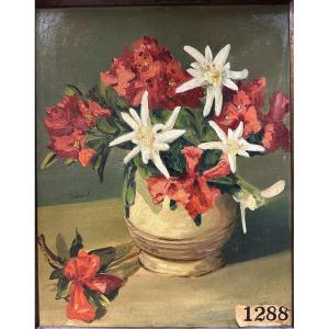 Gaston Balande (1880-1971): "bouquet Of Edelweiss" French Painter Artist From La Rochelle Oil