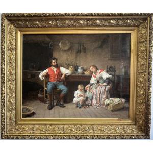 Natale Attanasio (1845-1923) Catania-roma "la Famiglia" Italian Painter, Sicilian.