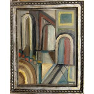 Nikolai Isaev (1891-1977) Nicolas Issaiev, Mykola Isaev "cubist Composition" Oil On Hardboard