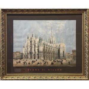 Italian School 19th Century "duomo Milan" Unsigned Gouache; 40 X 53 Cm; Frame 62 X 74 Cm
